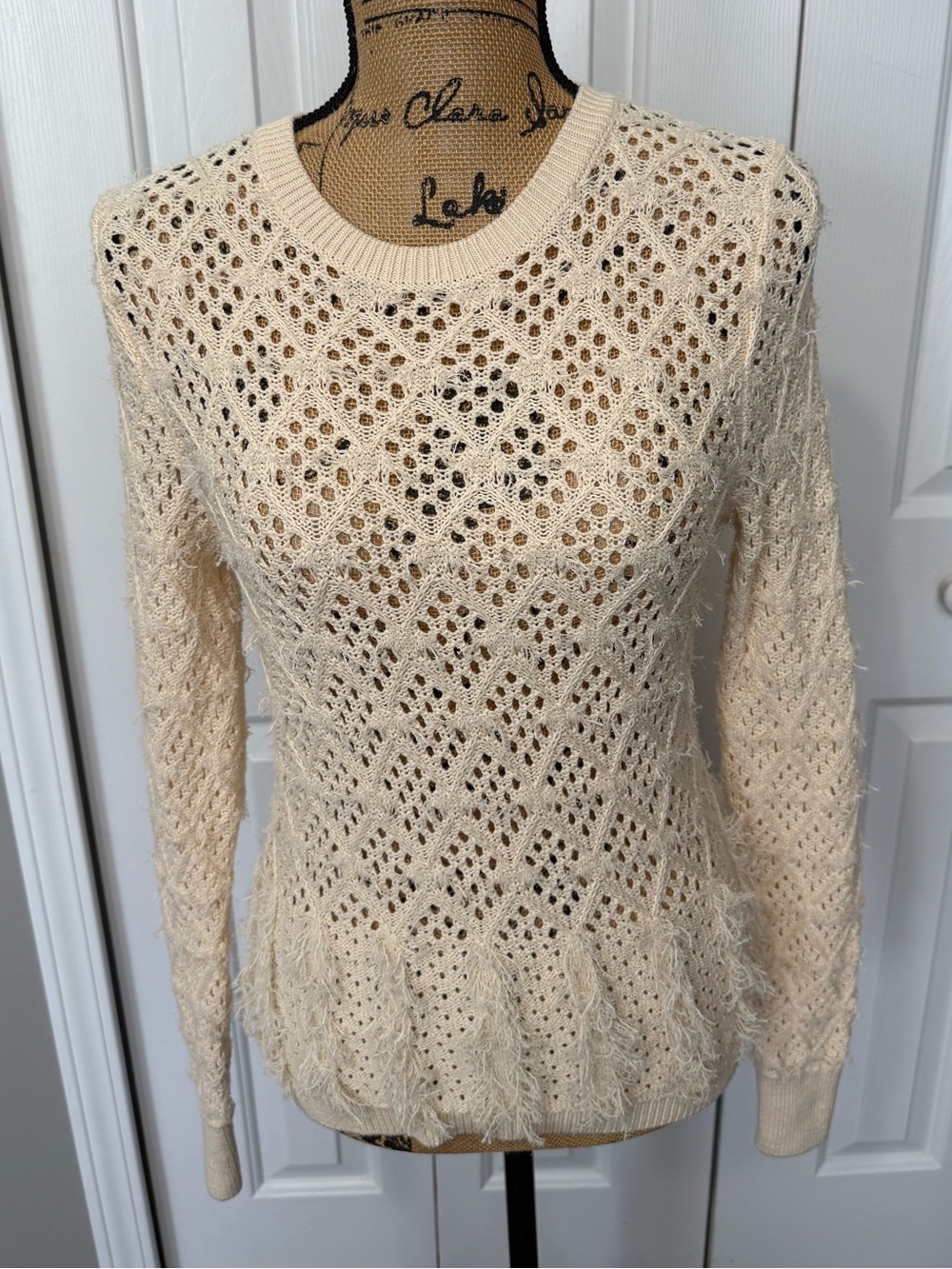 J. Crew Open-Knit Ivory Crewneck Sweater
